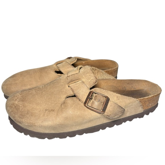Birkenstock Tan Leather Slip-On Clogs Buckle Birkis Boho Mule 38 - Picture 1 of 9